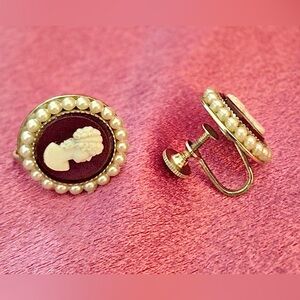 RARE Antique Cameo Earrings by Coro - 1920s Art Deco Costume Jewelry Faux Pearls